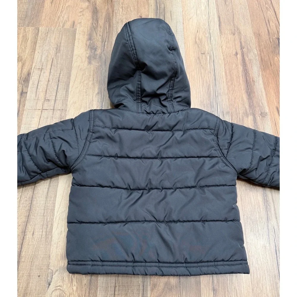 OshKosh B'gosh Toddler 18M Black Puffer Jacket Hooded Buffalo Plaid Lined